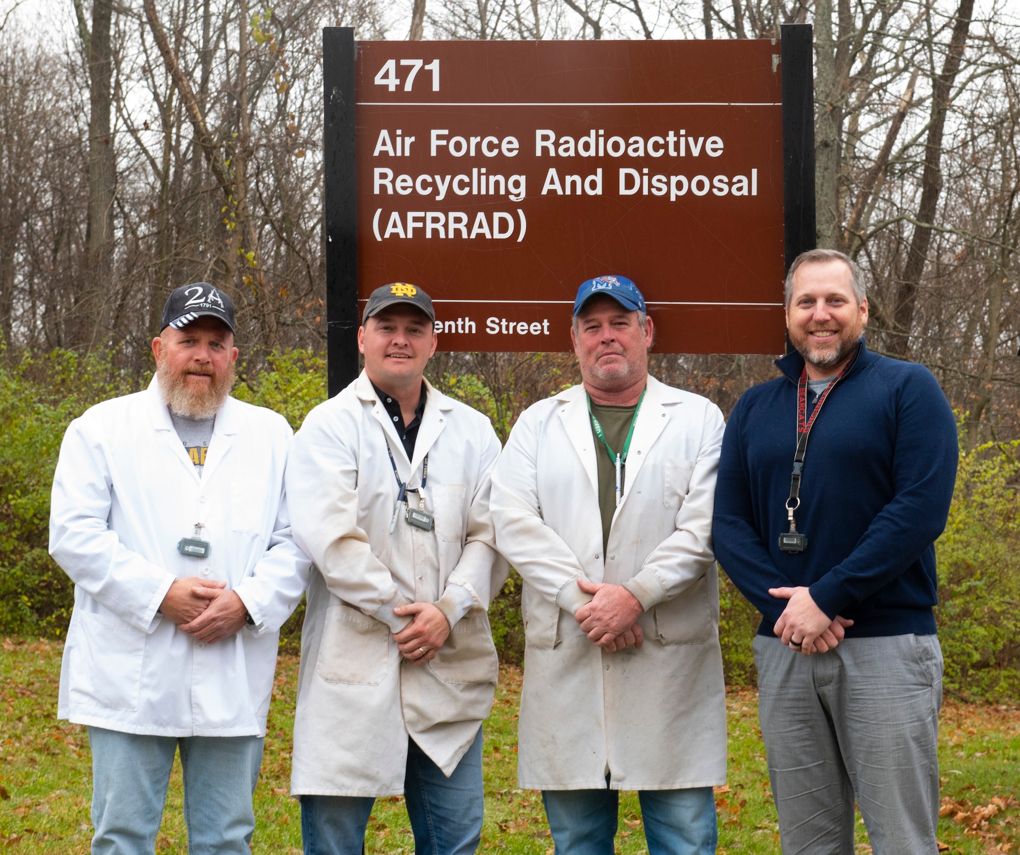 The Air Force Radioactive Recycling and Disposal team stand outside their facility on Wright-Patterson Air Force Base, Ohio. The team won the 2022 Secretary of Defense Environmental Award for Environmental Quality. (U.S. Air Force photo by Jaima Fogg)
