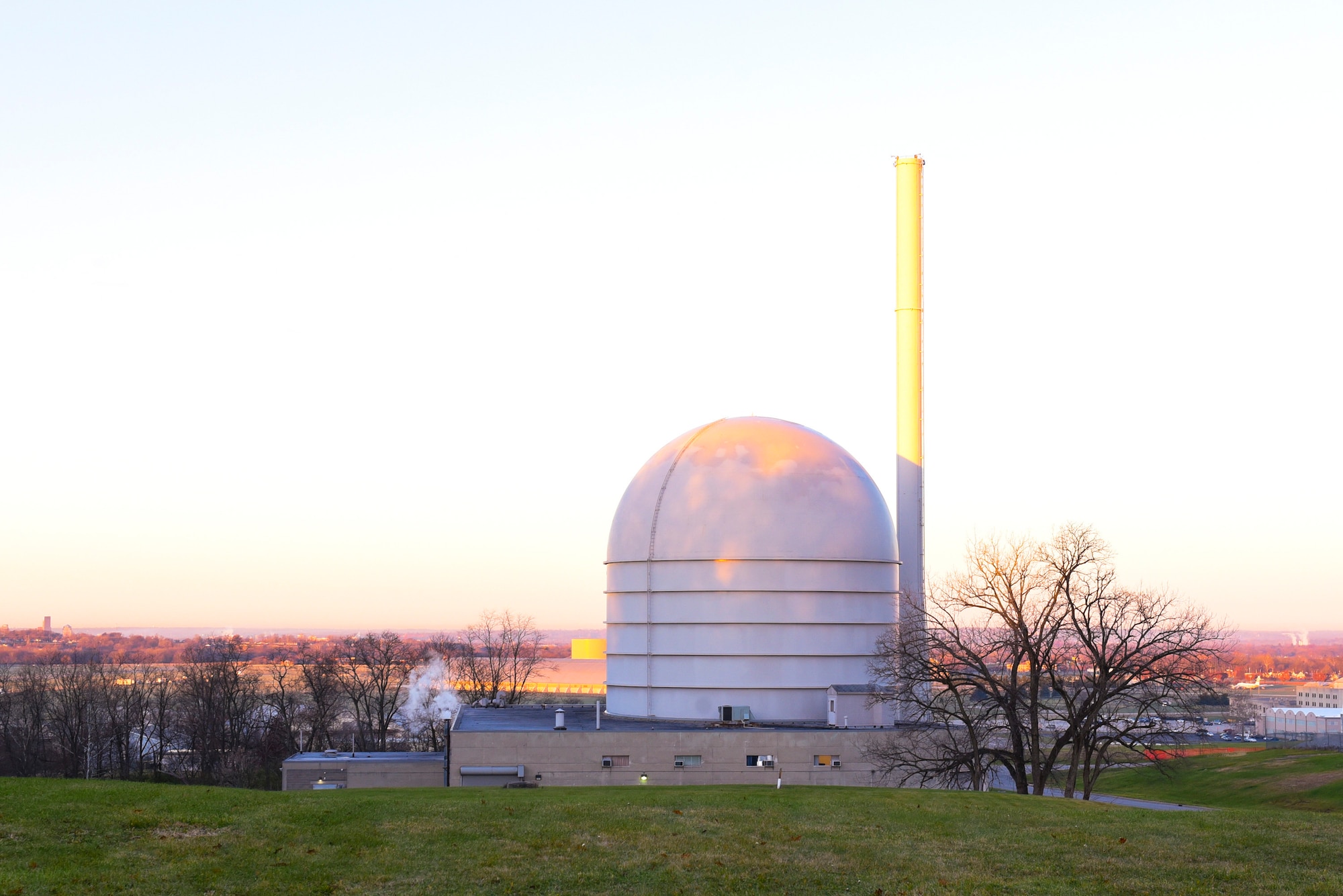 A dome covers the decommissioned nuclear reactor at Wright-Patterson Air Force Base, Ohio. Wright-Patt’s Air Force Radioactive Recycling and Disposal team regularly surveys the radiation levels surrounding the building to ensure it is safe and within regulatory limits. (U.S. Air Force photo by Jaima Fogg)