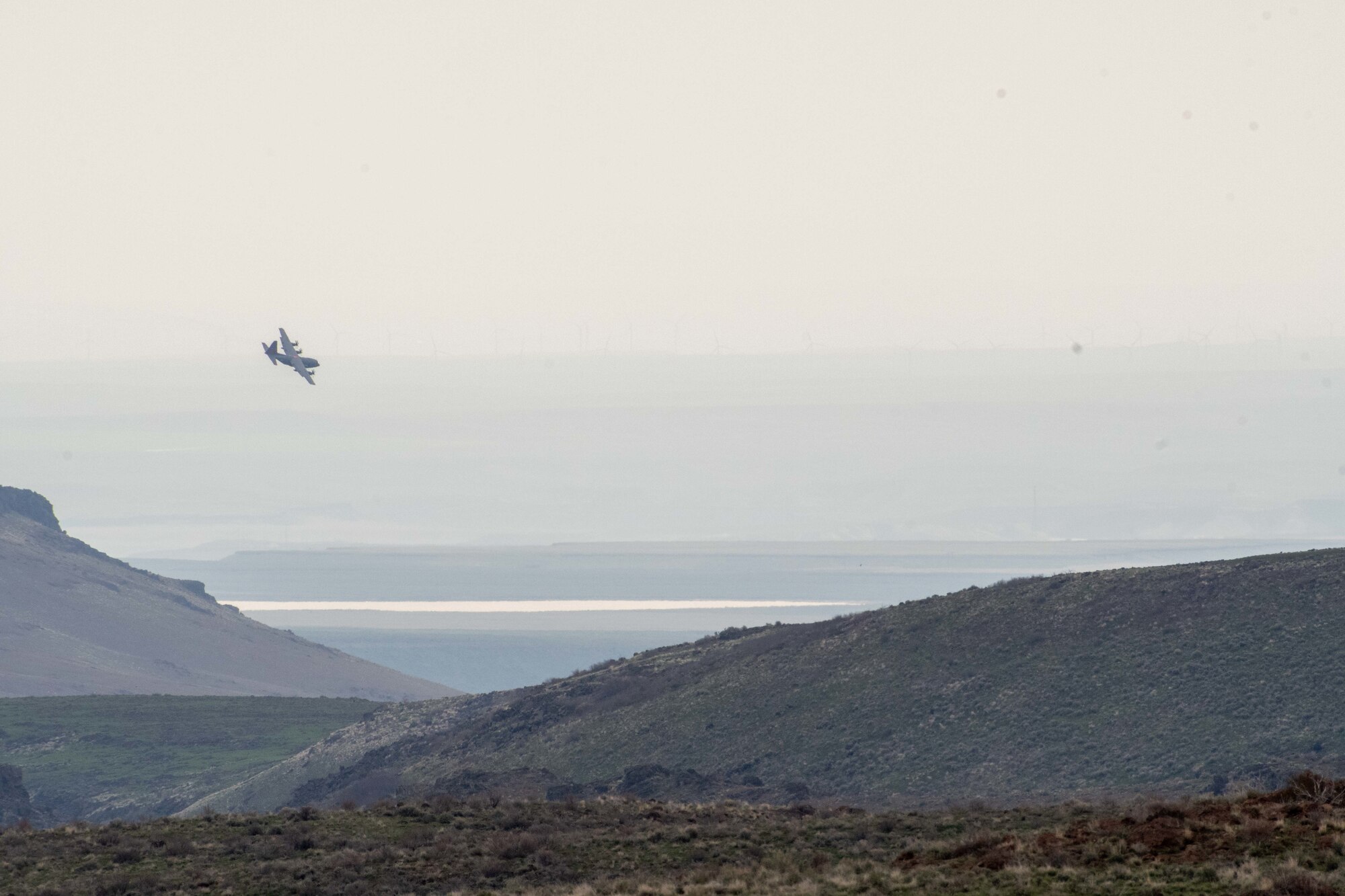 Modular Airborne Fire Fighting Systems (MAFFS) C-130 aircrew practice drops at Hot Tea drop zone near Gowen Field, Boise, Idaho.