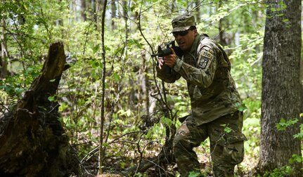 Cadets enrolled in the Virginia Army National Guard’s Simultaneous Membership Program participate in a three-day field training exercise April 22-24, 2022, at Fort Pickett, Virginia. Approximately 70 cadets from universities across the state focused on basic warrior tasks and battle drills during the event.