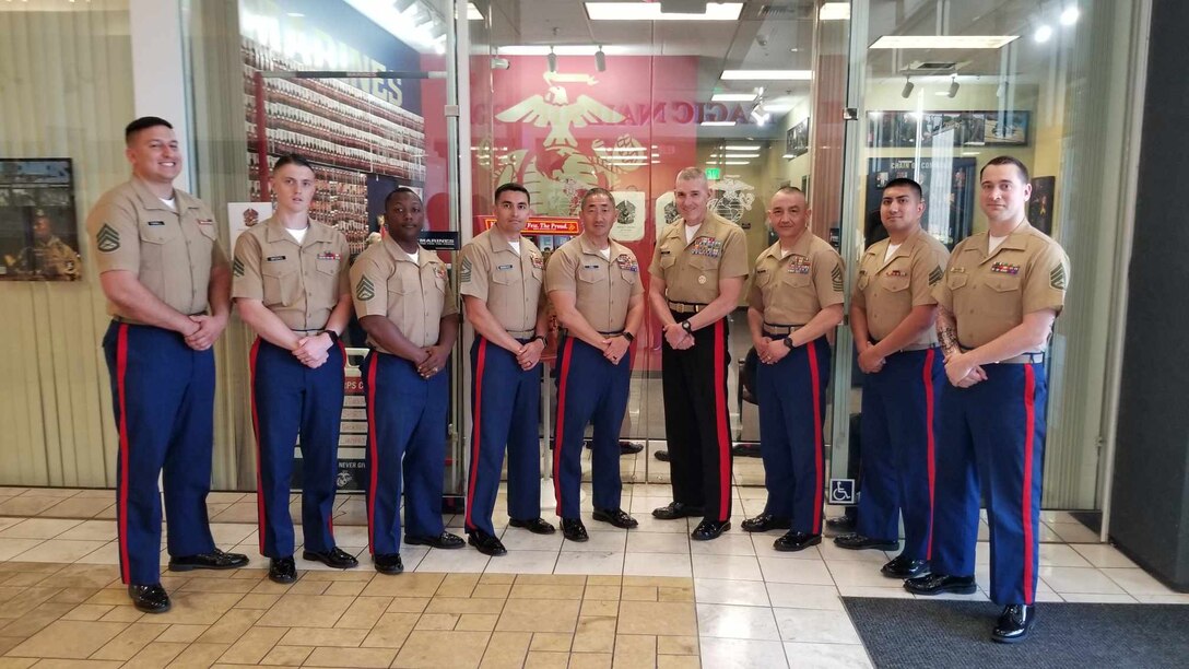 U.S. Marine Corps Major Gen. Jason Q. Bohm, and Sgt. Maj. Adan F. Moreno, Marine Corps Recruiting Command, Commanding General, and Sergeant Major visit Recruiting Station San Fransico, Calif., and Recruiting Sub-Station Fairfield. Bohm and Moreno spoke with recruiters and command leadership about the importance of taking care of future Marines, and the status of recruiting and congratulated them for their hard work this past year.