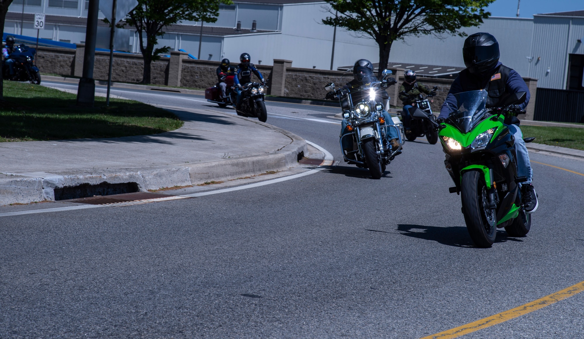 Motorcycle Safety Day mentorship ride participants make their way towards the main gate on Dover Air Force Base, Delaware, April 29, 2022. Hosted by the 436th Airlift Wing Safety Office, “The Message of Mentorship” was this year’s theme as riders listened to numerous guest speakers, received refresher training, observed motorcycle demonstrations and participated in a planned ride throughout central Delaware. (U.S. Air Force photo by Roland Balik)