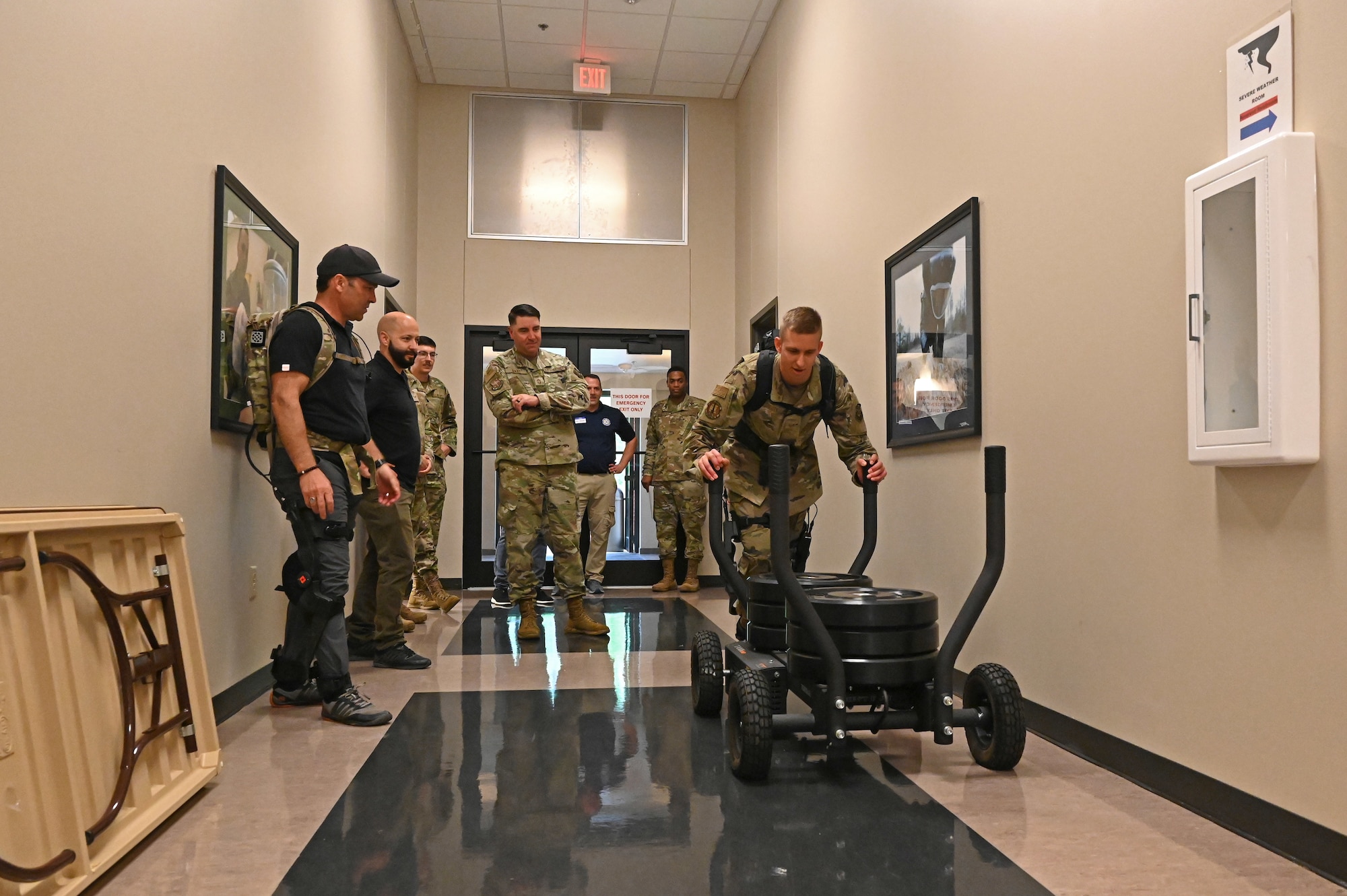 Staff Sgt. Trenton Sikute, 19th Contracting Squadron contracting officer, tests a robotic system prototype during a vendor fair and pitch day event