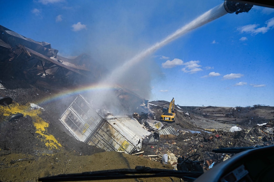 Minot Air Force Base firefighters respond to train derailment at Burlington, North Dakota, May 02, 2022.