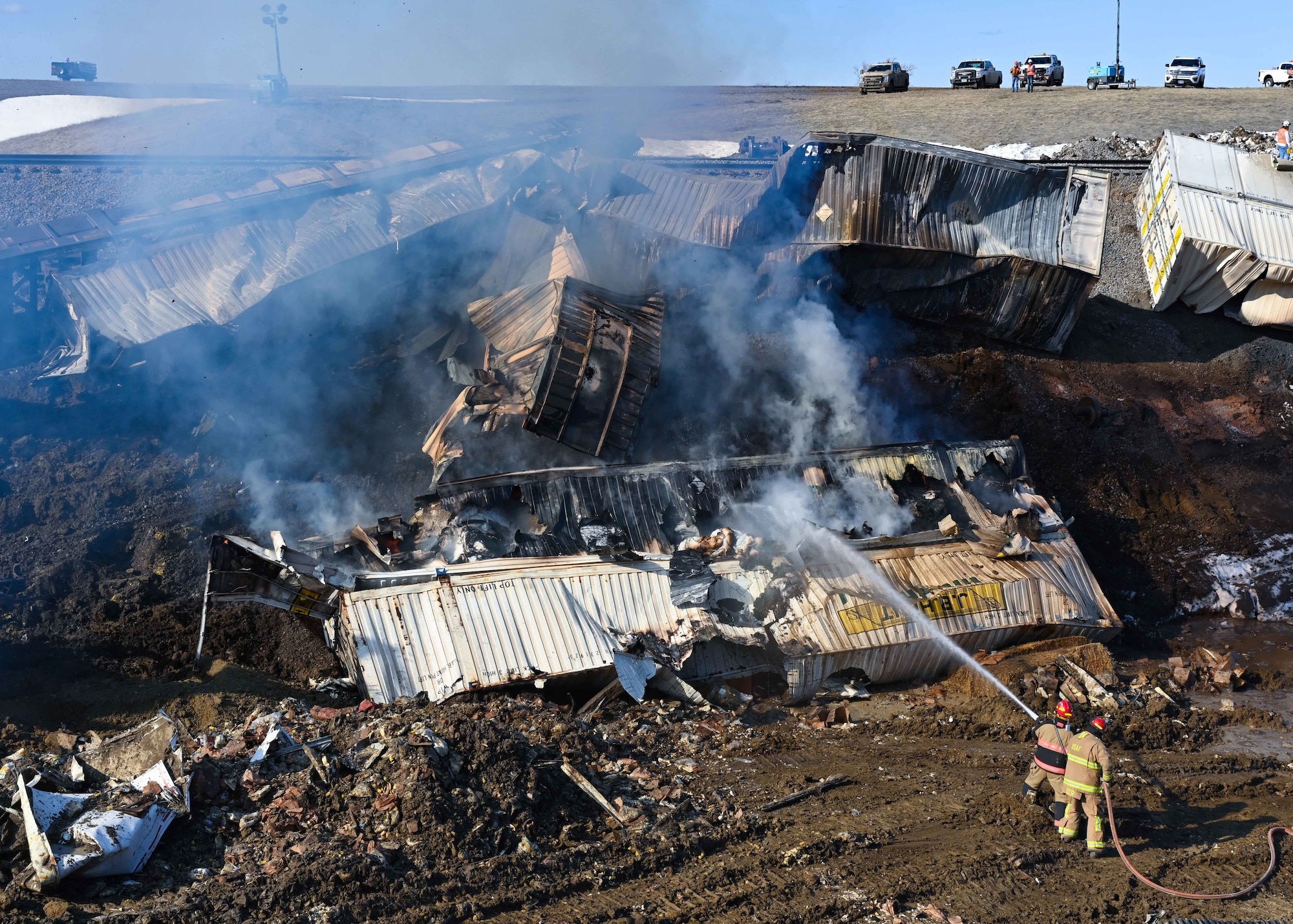 Minot Air Force Base firefighters respond to train derailment at Burlington, North Dakota, May 02, 2022.