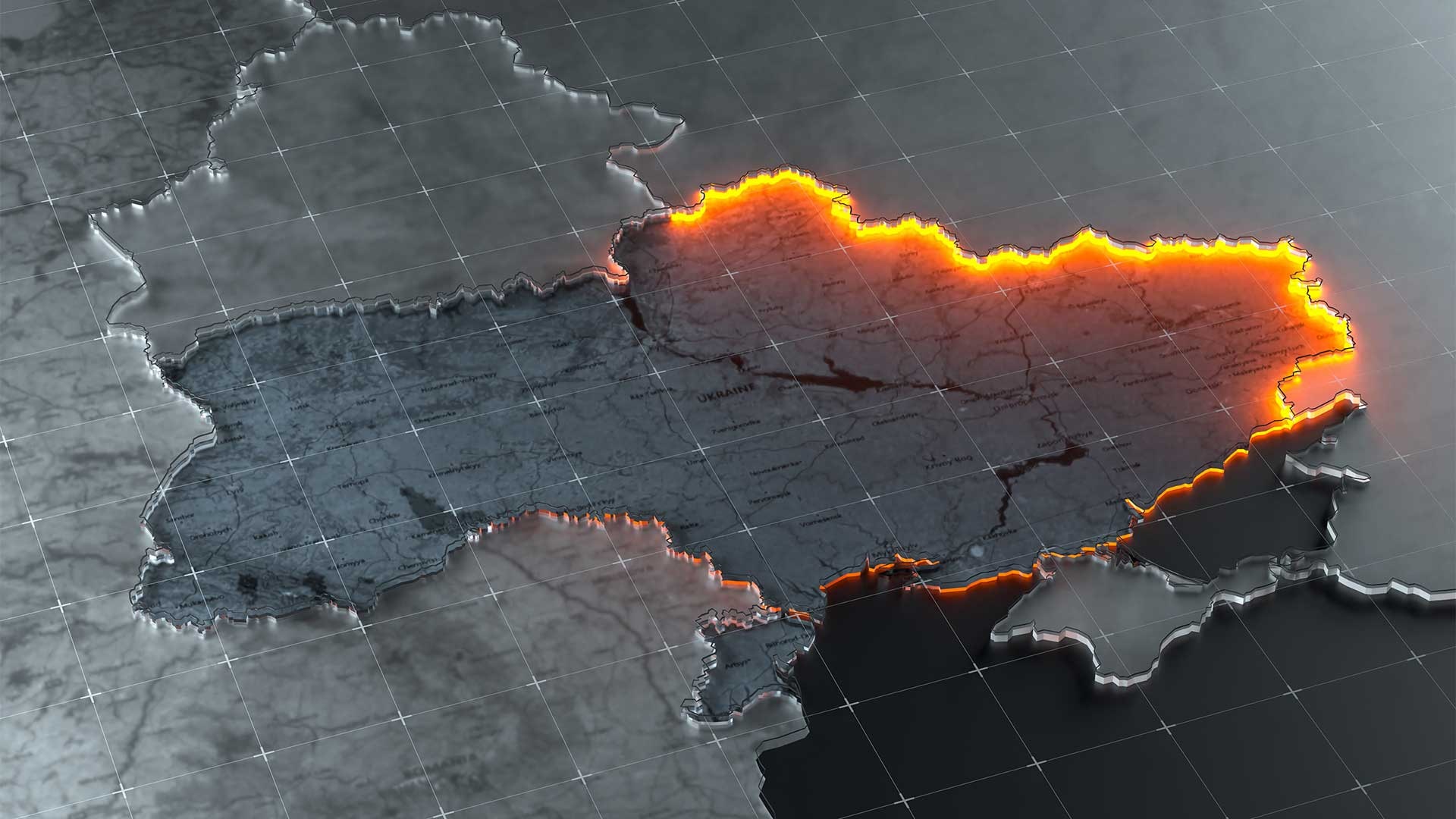 map of Ukraine with fire on border