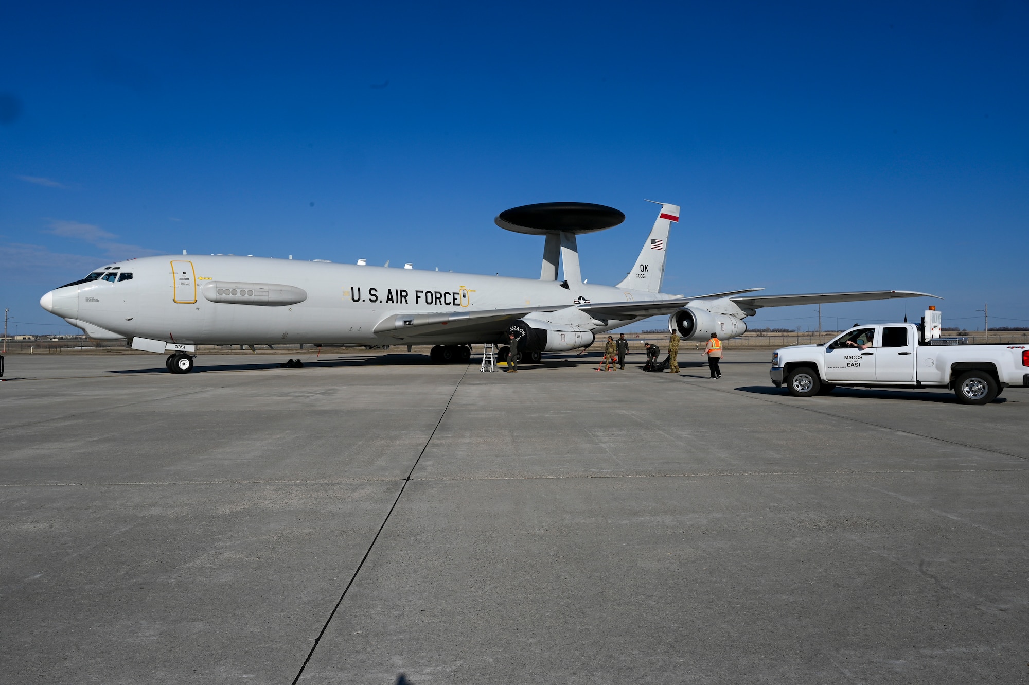 An E-3 Sentry aircraft sits parked