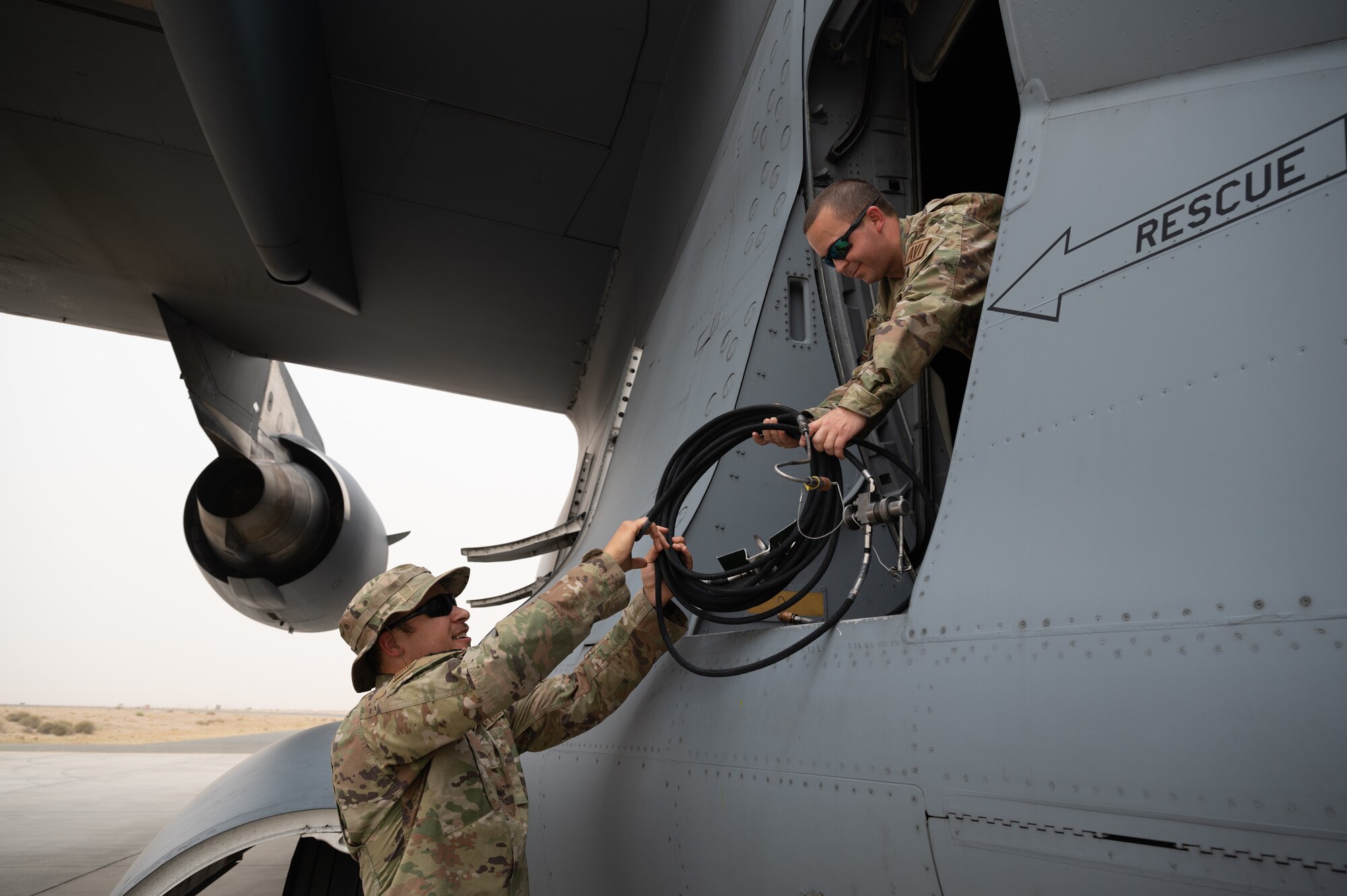 Since 2011, the Jokers assigned to the 5th 5th Expeditionary Air Mobility Squadron work with the host installation and Louis Berger Aircraft Services contract partners to provide en route C-17 Globemaster III aircraft maintenance at Ali Al Salem Air Base and aerial port operations, command and control and C-5 Galaxy and C-17 aircraft maintenance at Abdullah al Mubarak Air Base, also known as Cargo City.