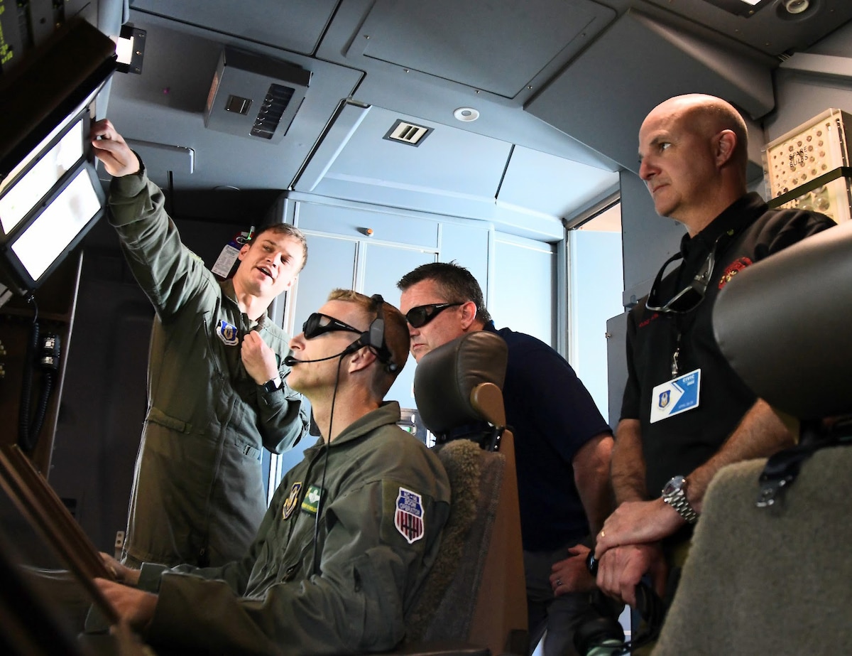 Members of Air Force Reserve Command's civic leader advisory group watch a KC-46 refueling during the group's two-day, multi-base tour in April. (Courtesy photo)