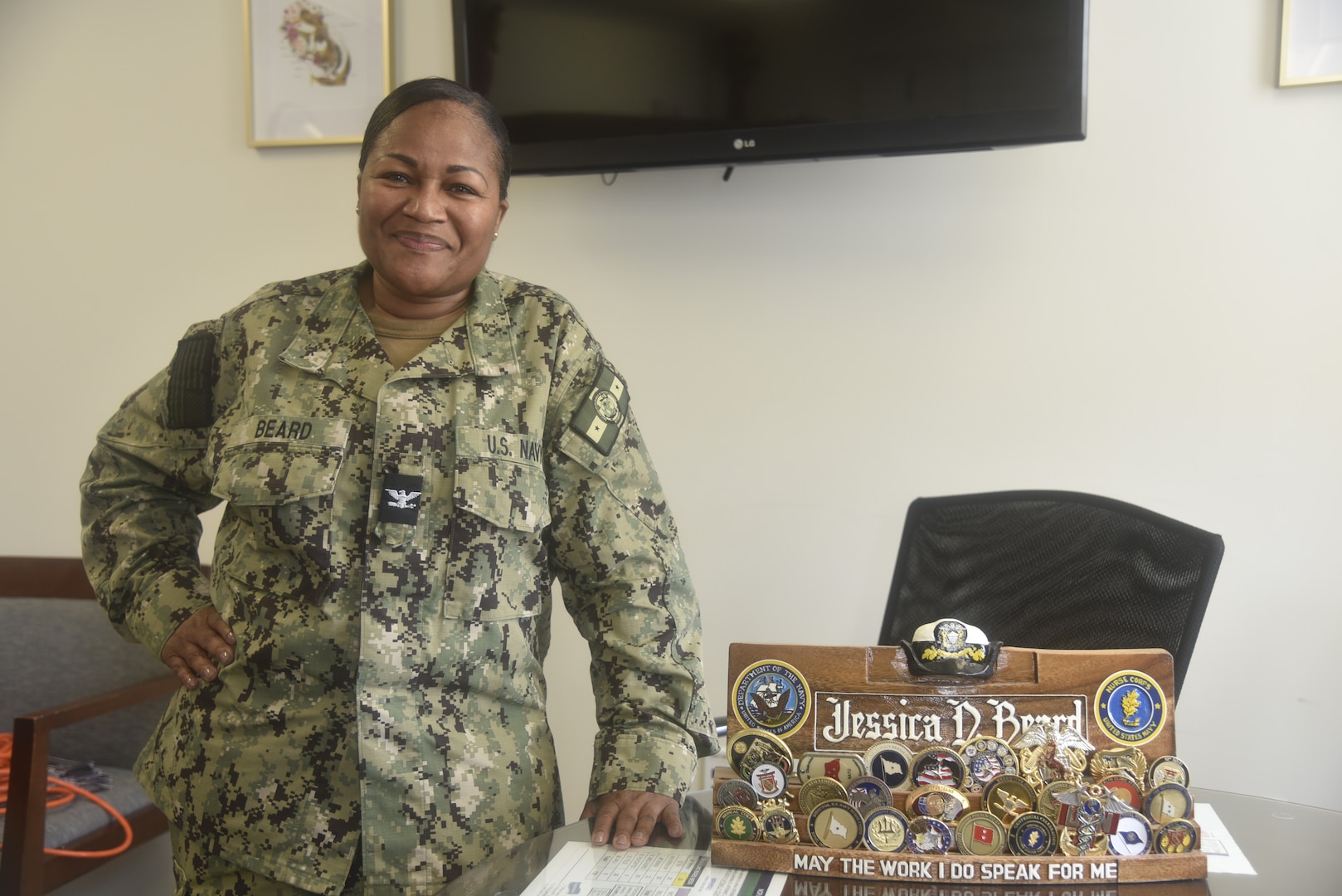 Capt. Jessica Beard, chief nursing officer of Walter Reed National Military Medical Center (WRNMMC), poses for a photo in her office at WRNMMC in Bethesda, Maryland, May, 3, 2022. Capt. Beard is celebrating the 2022 Nurses Week to highlight the importance of nurses in healthcare delivery.