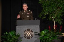 Girls in Tech Nashville meet with General Paul Nakasone and NSA director Rob Joyce during roundtable discussion at the Summit on Modern Conflict and Emerging Threats. Courtesy photo from Vanderbilt University.