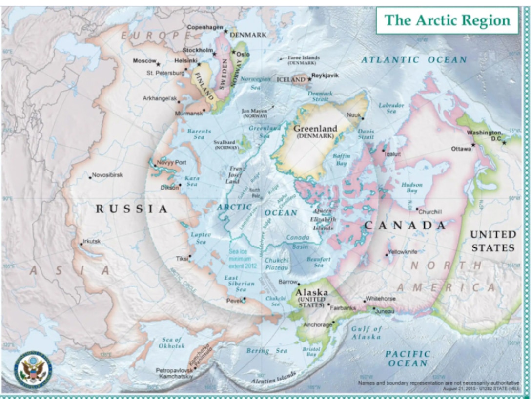 A map depicts the Arctic Circle.