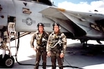 Then-Lt. Carl “Chebs” Chebi (pictured right) and Lt. David “Killer” Culler during their time at TOPGUN in 1992 in San Diego, Calif. (Photos courtesy of Vice Adm. Carl P. Chebi)
