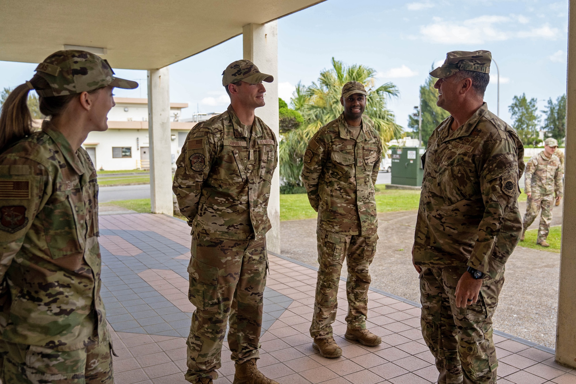 Maj. Gen. Eric Hill, Air Force Special Operations Command deputy commander, right, speaks with airmen from the 353rd Special Operations Wing while at Kadena Air Base, Japan, April 6, 2022. Hill discussed the evolving roles that Special Operations Forces must adapt to fulfill across the Indo-Pacific, emphasizing the need for multifunctional Airmen and the importance for U.S. SOF to grow relationships with international allies and partners throughout the region. (U.S. Air Force photo by Capt. Joshua Thompson)
