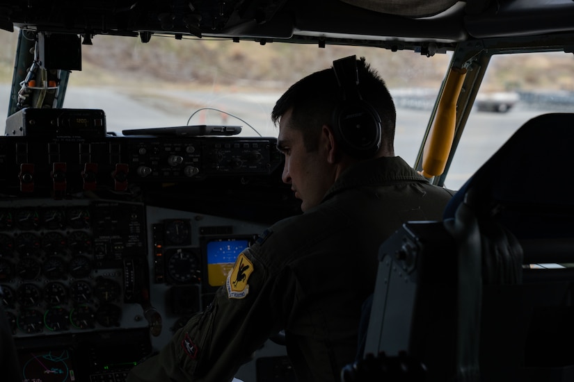 Photo of a pilot in a KC-135 Stratotanker