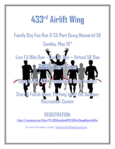 433rd Airlift Wing Family Day fun run event flyer scheduled at Joint Base San Antonio-Lackland, Texas, May 15, 2022. (U.S. Air Force courtesy image)