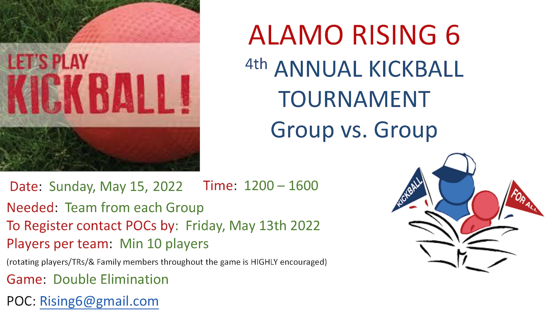 433rd Airlift Wing Family Day kickball tournament event flyer scheduled at Joint Base San Antonio-Lackland, Texas, May 15, 2022. (U.S. Air Force courtesy image)