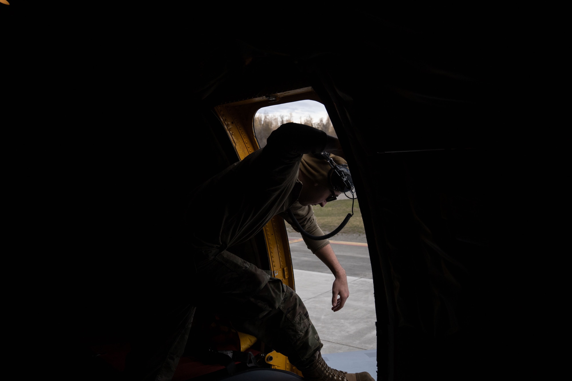 Photo of an airman in a KC-135 Stratotanker