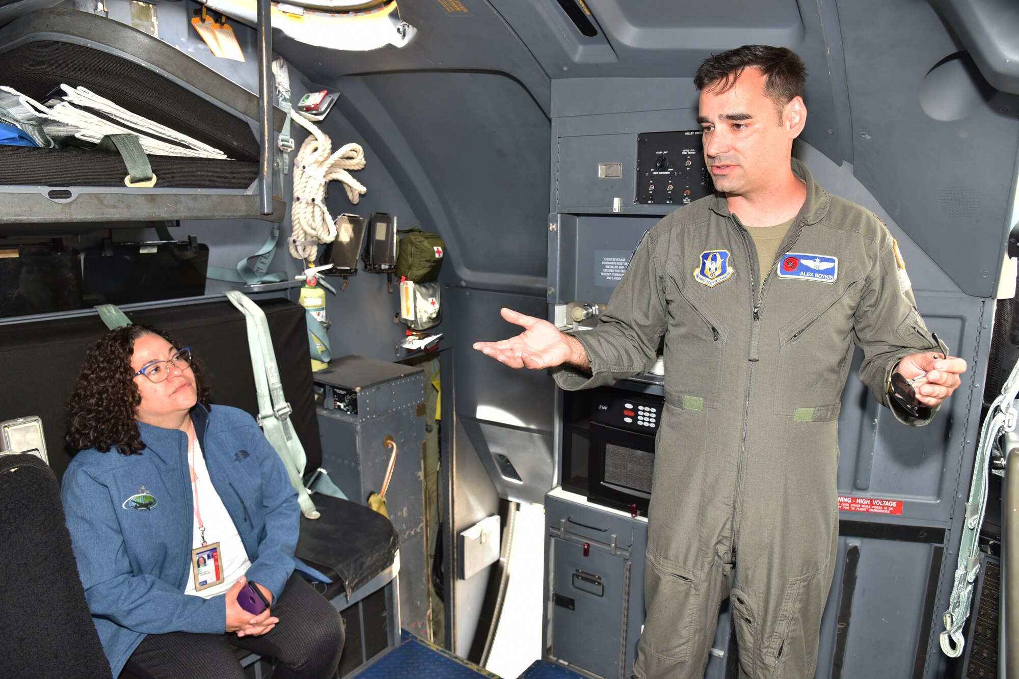 Air Force Reserve pilot talks about flying through a hurricane standing on flight deck of WC-130J Super Hercules.