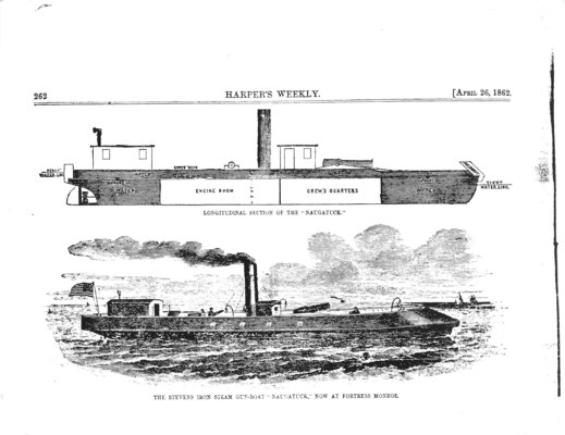 Engraving imagery of U.S. Revenue Cutter Naugatuck from Harper's Weekly, April 26, 1862.