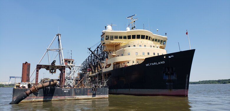 The McFarland, a U.S. Army Corps of Engineers deep draft hopper dredge, performs dredging operations on a USACE waterway on May 5, 2022. Dredging is part of the process the Dredging Quality Management program collects for its data. (Courtesy photo)