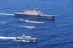 USS Wichita (LCS 13) trains with Dominican Republic ships in the Caribbean Sea.