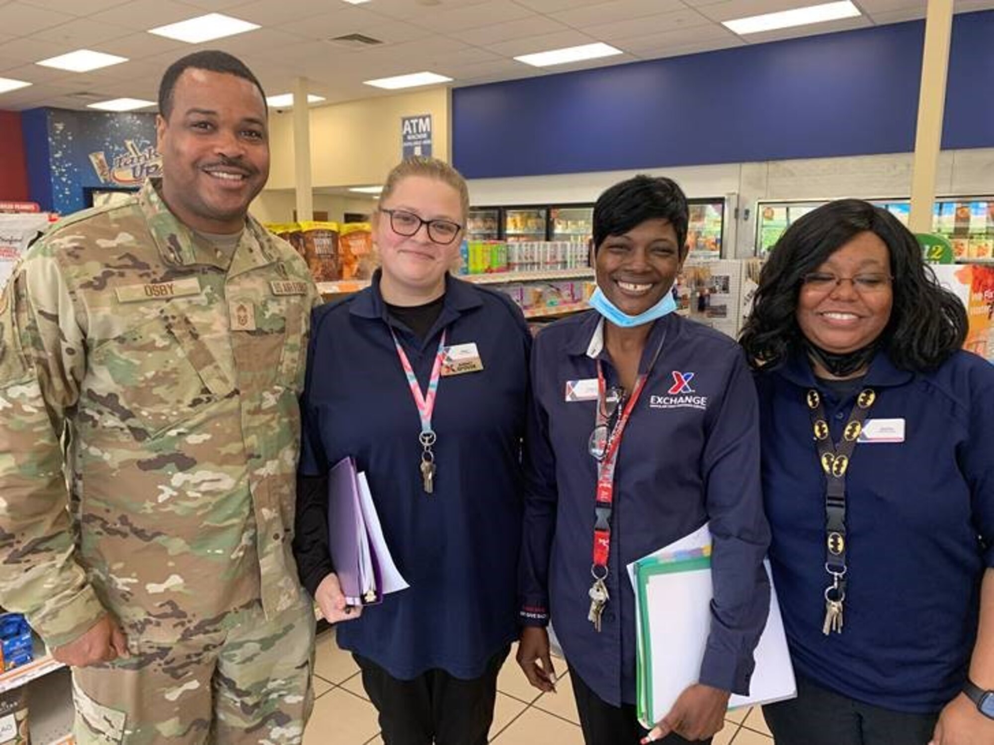 During a visit to Maxwell AFB, Air Force Chief Master Sgt. Kevin Osby toured the Exchange shopping center and Express.