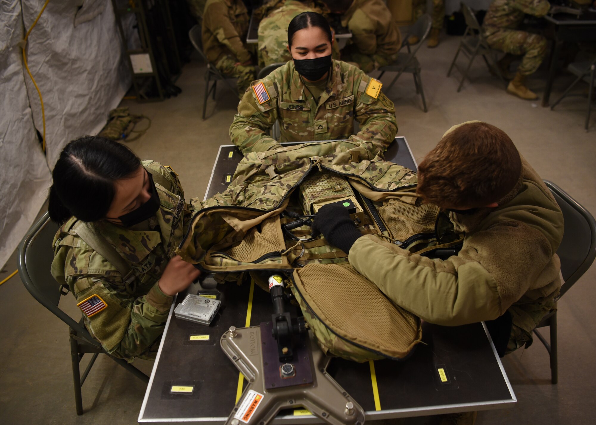 U.S. Army students assigned to the 344th Military Intelligence Battalion, participate in their joint capstone assessment at Goodfellow Air Force Base, Texas, Feb. 1, 2022. In line with the National Defense Strategy, the 17th Training Wings ensures service members develop and hone their skills by utilizing realistic hands-on training tactics with innovative, advanced, and capable intelligence equipment. (U.S. Air Force photo by Senior Airman Abbey Rieves)