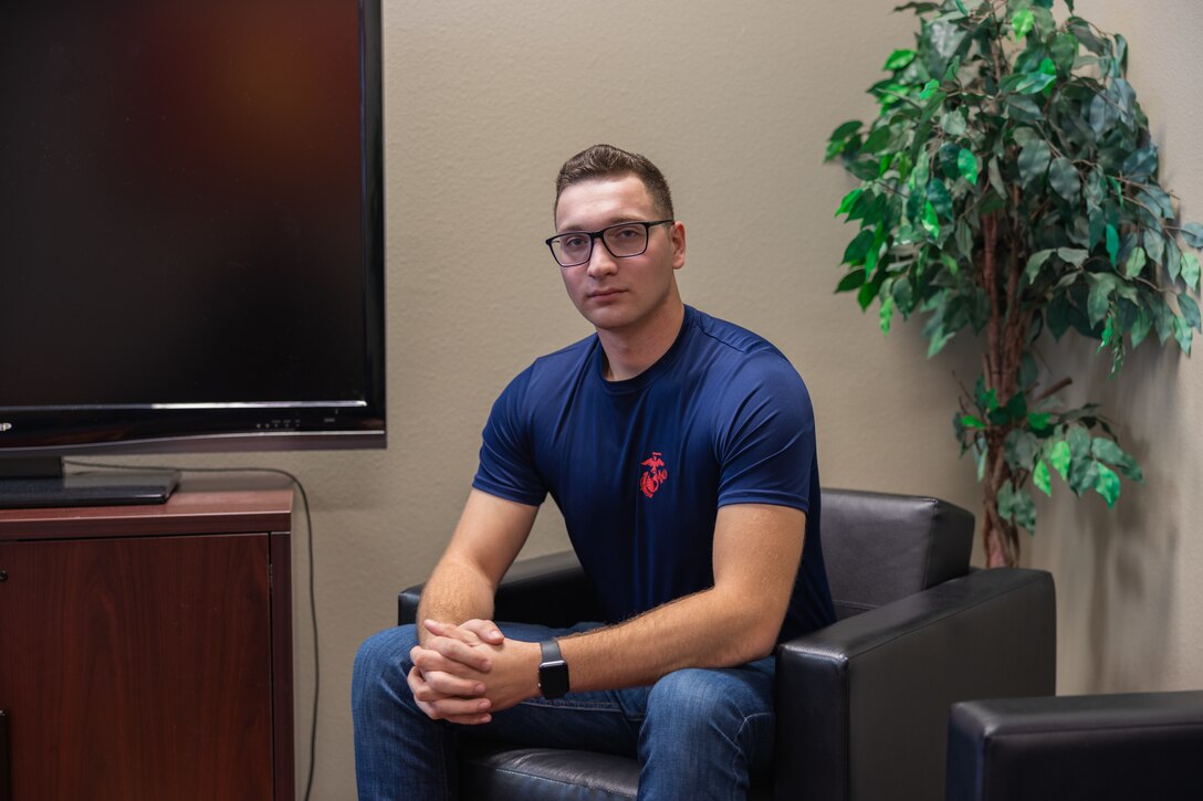 A future Marine with Recruiting Sub-Station El Cajon, Recruiting Station San Diego, poses for a photo in San Diego, California on Jan. 20, 2022. He will graduate from boot camp aboard Marine Corps Recruit Depot San Diego on April 22, 2022, where he hopes to, “give back to the country that has given him a home.” (U.S. Marine Corps photo by Sgt. Ariana Lippert)
