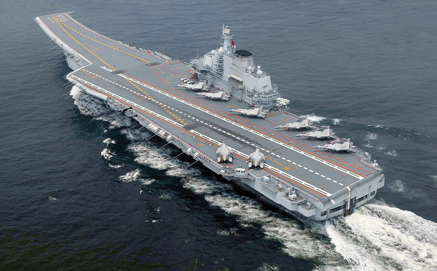 AT SEA, CHINA - JULY 13:  Chinese Aircraft Carrier Liaoning is seen during a training mission on July 13, 2017 in At Sea, China.  (Photo by VCG/VCG via Getty Images)