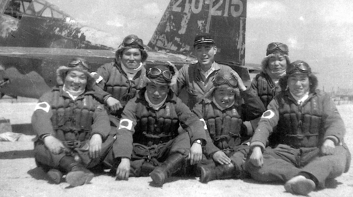 Looking like any young aircrewmen, these members of the Specialist Reserve Students class in March 1945 pose in their flight gear beside their weathered D4Y3. Of these six men, four were killed in action off Okinawa. (Photo courtesy of Tony Holmes Collection)