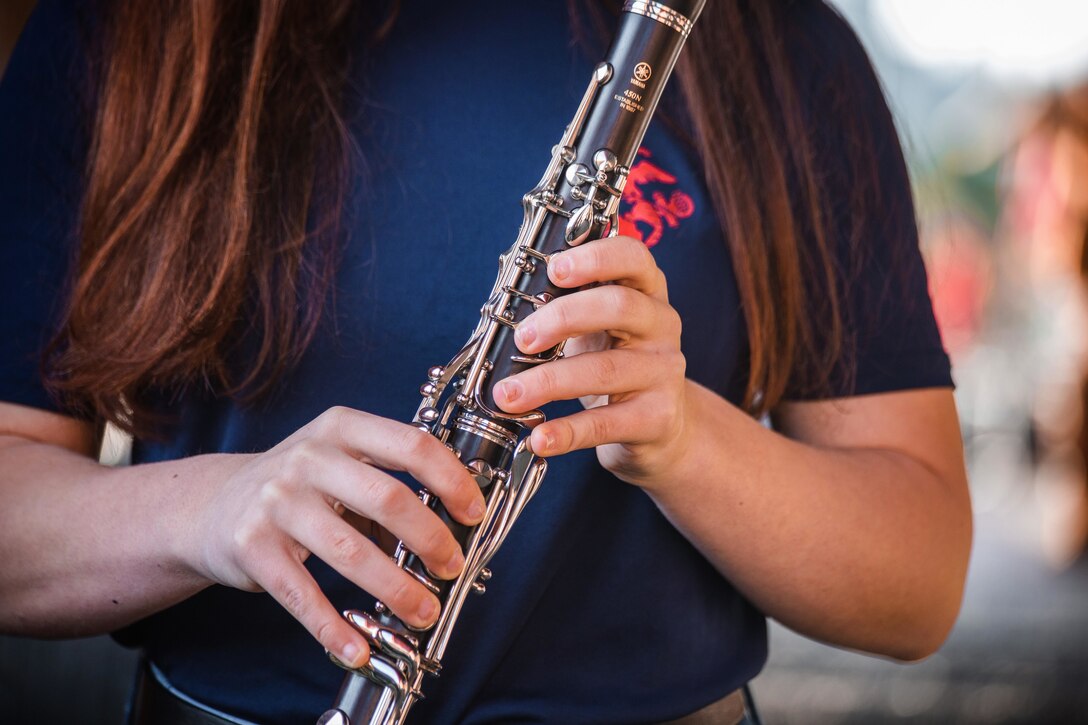 Marine Corps Poolee Nicole Bennett poses for a portrait with her clarinet in Spokane, Washington on Oct. 10, 2021. Bennett has played the instrument for more than seven years. (Marine Corps photo by Sgt. Haley Mathers)
