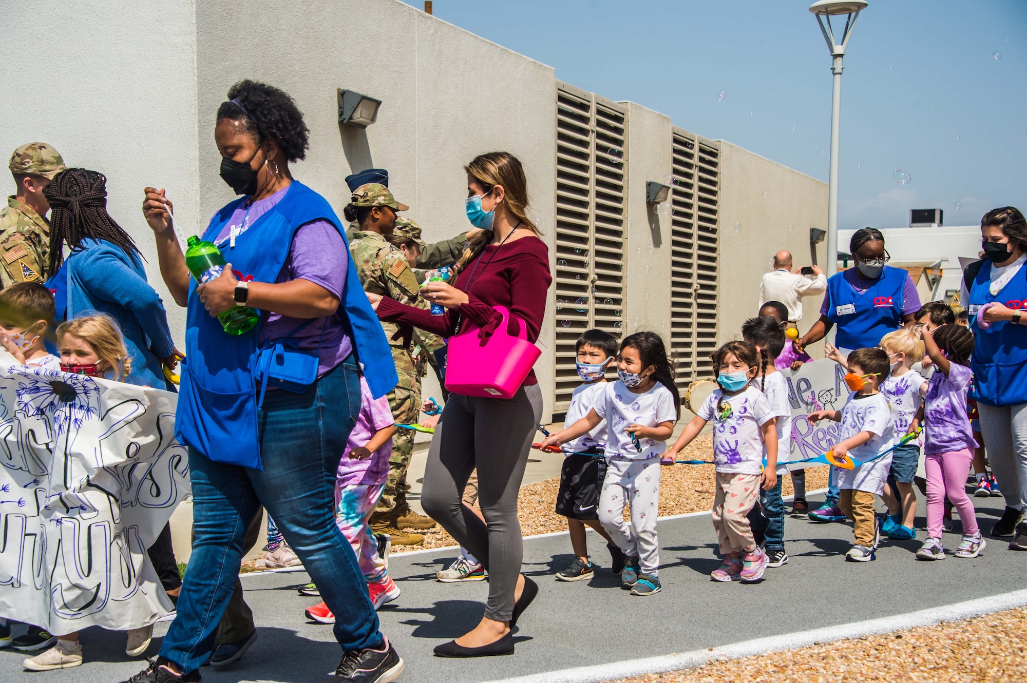 The Child Development Center children and staff celebrated the Month of the Military Child with a walking parade around the installation as base members applauded the procession. Each April, Los Angeles AFB recognizes and thanks the children of our service members.