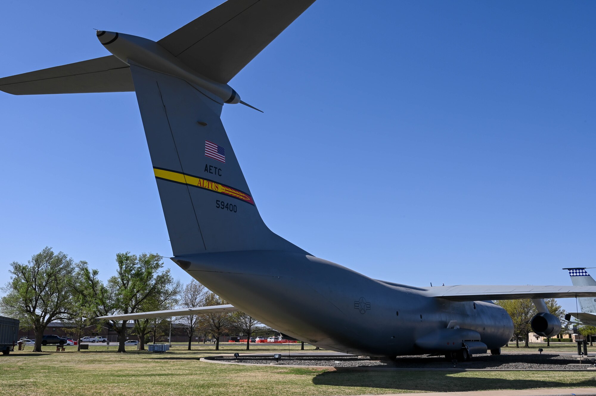 A static C-141 Starlifter is displayed at the Wings of Freedom Park after its restoration at Altus Air Force Base (AAFB), Oklahoma, March 13, 2022. The C-141 operated at Altus AFB for 32 years after which it was succeeded by the C-17 Globemaster III. (U.S. Air Force photo by Senior Airman Kayla Christenson)