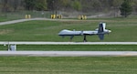 An MQ-9 Reaper remotely piloted aircraft lands at Griffiss International Airport in Rome, New York on May 5, 2022 as the 174th Attack Wing of the New York Air National Guard tests a new remote landing and takeoff capability.. This is the first time an MQ-9 flew from one commercial airport, in this case Hancock Field International Airport in Syracuse, to another, the airport in Rome.