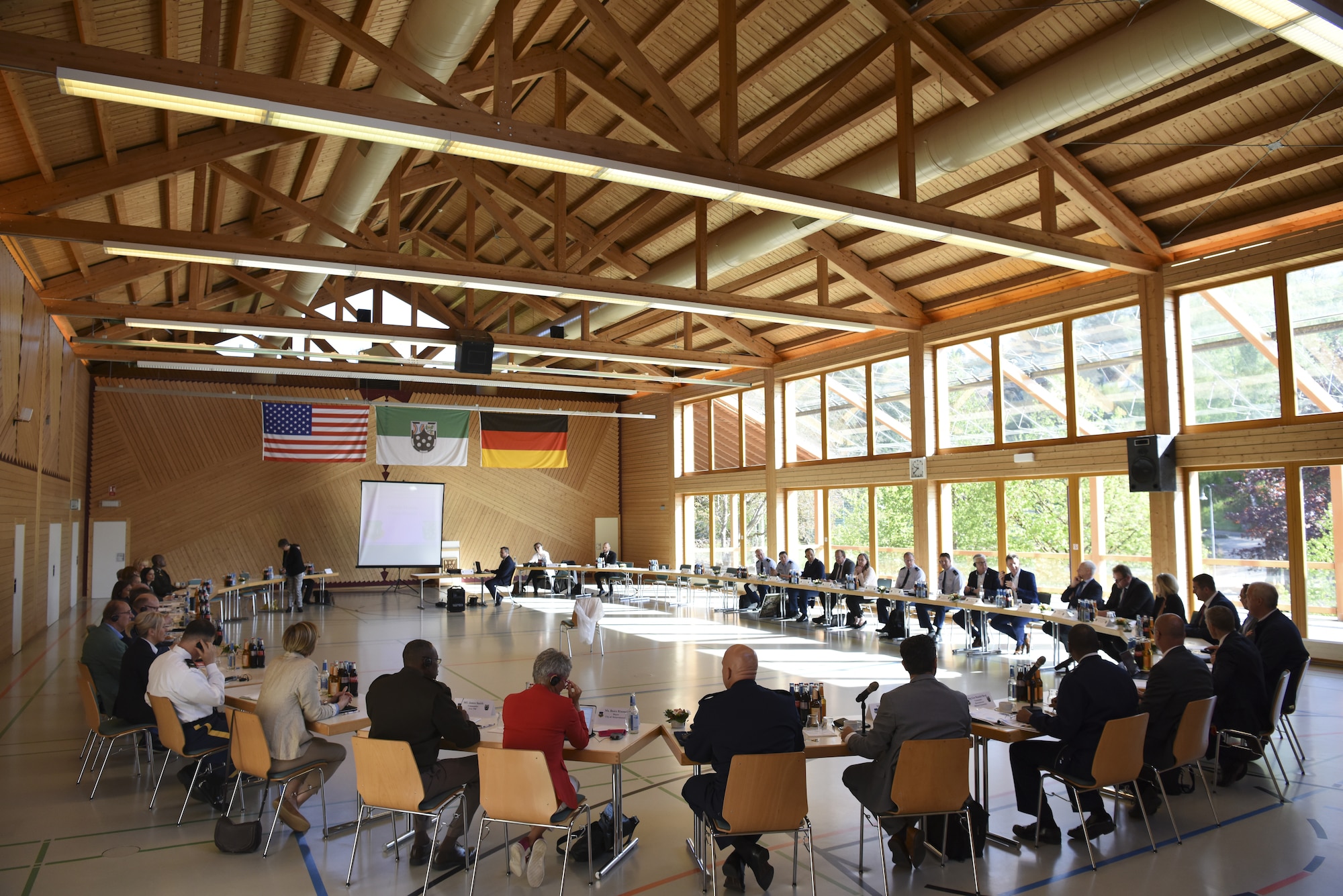 Air Force and Civic leaders sit at table