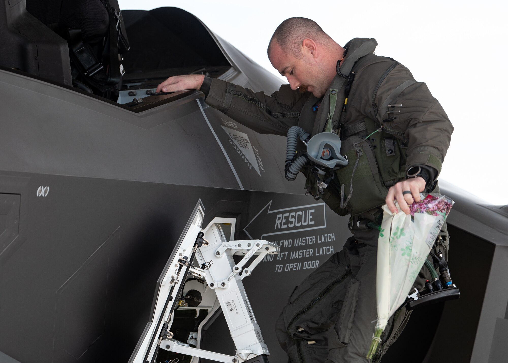 A pilot assigned to the 388th Fighter Wing returns home after deploying the F-35A Lightning II to Spangdahlem Air Base, Germany at Hill Air Force Base, Utah, May 6, 2022.