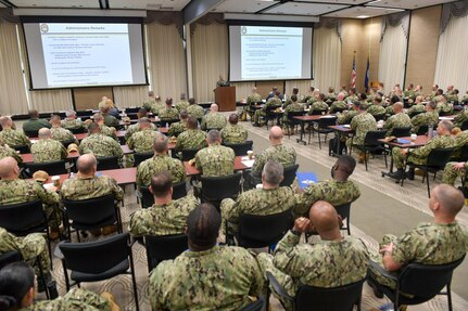 VIRGINIA BEACH, Va. (May 5, 2022) Vice Adm. Roy Kitchener, Commander, Naval Surface Force U.S. Pacific Fleet,, speaks during Naval Surface Force Atlantic�s annual leadership training symposium. Throughout the symposium, leaders presented briefs and answered questions regarding waterfront maintenance, personnel training, current threats, and investing in the future fleet. (U.S. Navy photo by Mass Communication Specialist 1st Class Jacob Milham/Released)