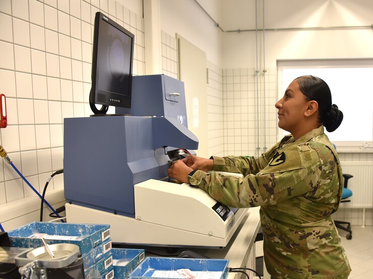 Soldiers and civilians sort medical supplies in a U.S. Army Medical Materiel Center-Europe warehouse in Kaiserslautern, Germany.