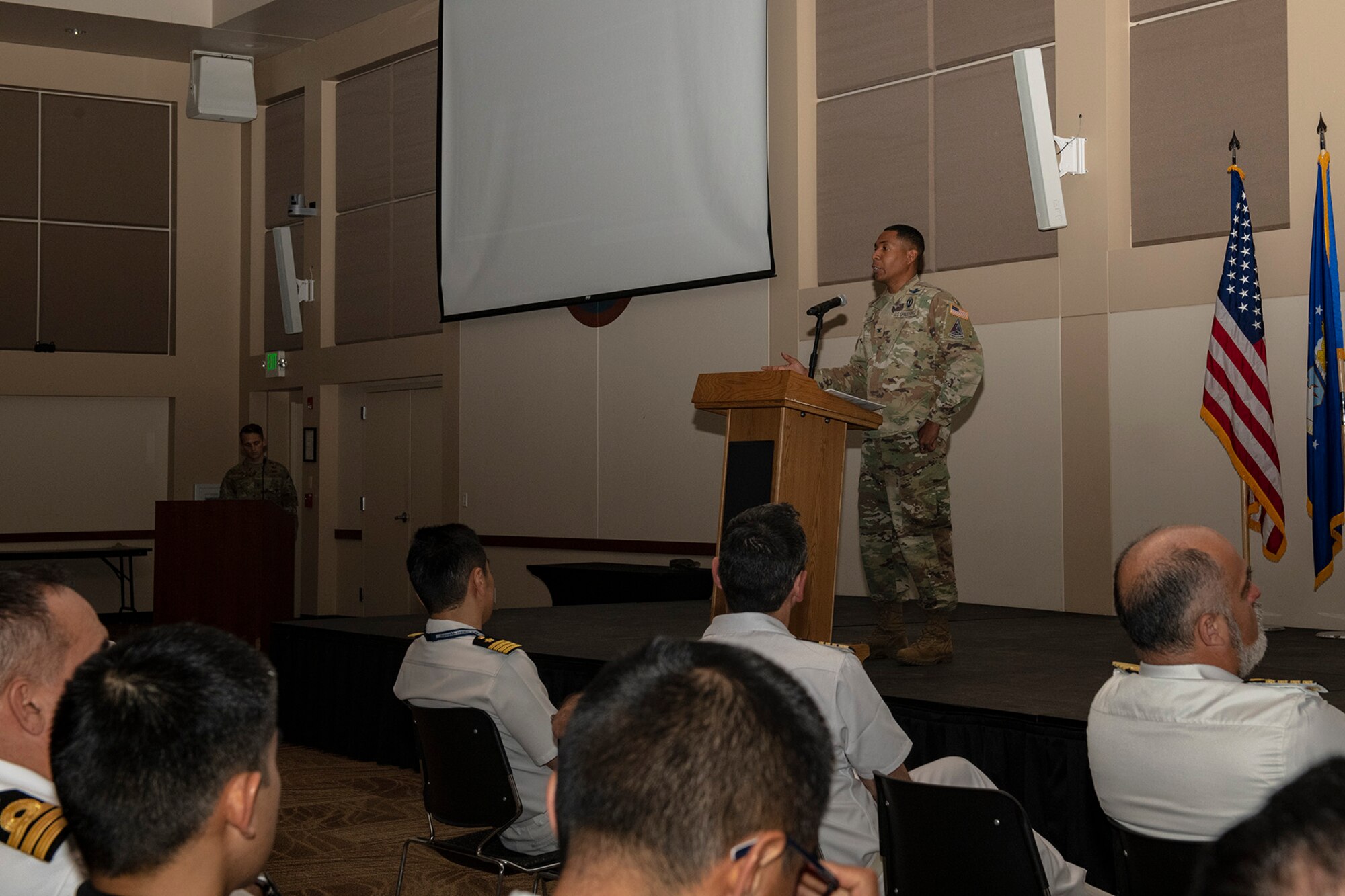 Col. Marcus Jackson, Buckley Garrison commander, briefs the