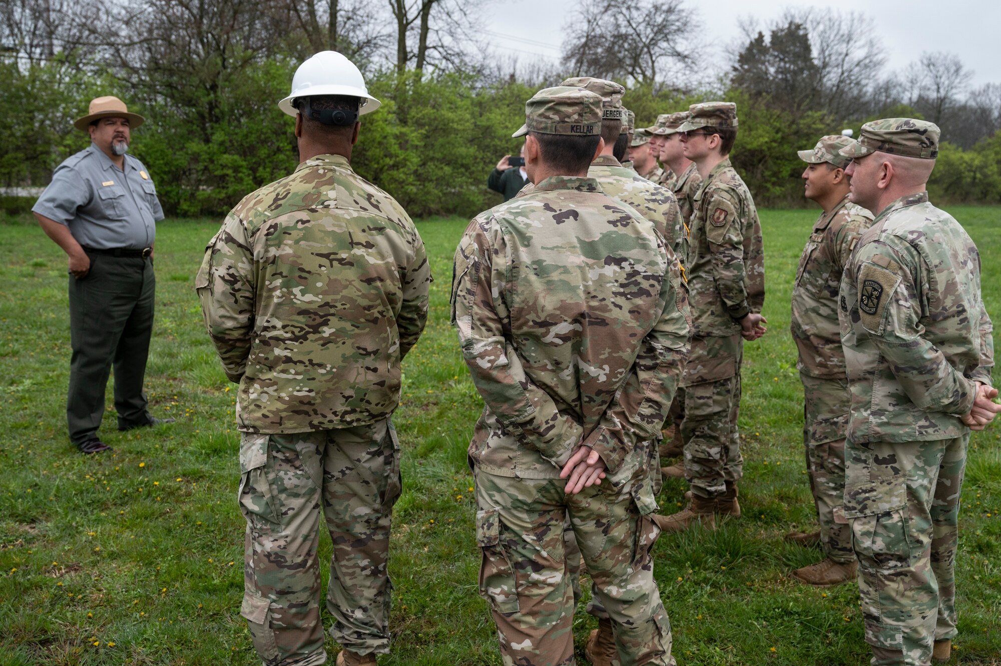National Park Service Director Chuck Sams speaks to U.S. service members who volunteer on conservation and preservation projects at the Charles Young Buffalo Soldiers National Monument, April 21, 2022.  (U.S. Air Force photo by Tech. Sgt. Matthew B. Fredericks)