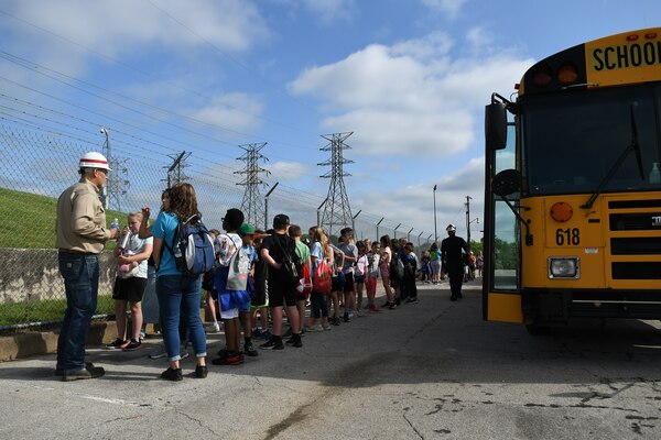 Union Elementary STEAM Program students line up single file for their tour of the Old Hickory Powerplant in Hendersonville, Tennessee on May 4, 2022.