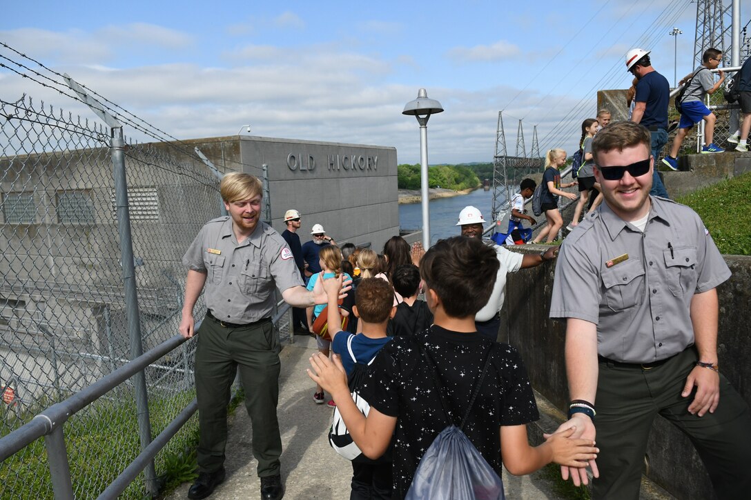 Union Elementary STEAM Program students make their way to the Old Hickory Powerplant in Hendersonville, Tennessee on May 4, 2022. The students greet Old Hickory personnel along the way with a high-fives and excited similes.