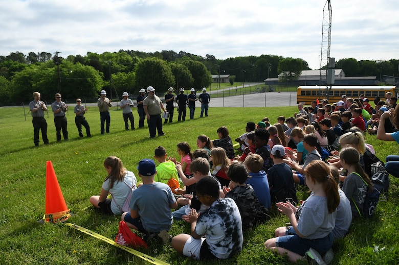Union Elementary STEAM students receive their introductory safety brief from the event coordinator, Senior Electronics Mechanic Nathan Sporin, before entering the Old Hickory Powerplant in Hendersonville, Tennessee on May 4, 2022.
