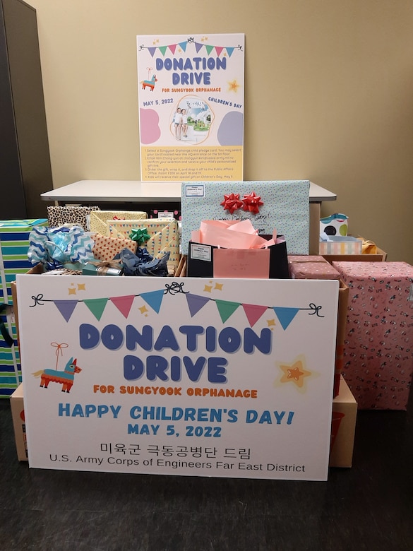 Volunteers from the U.S. Army Corps of Engineers Far East District came together to bring joy to Korean orphans in celebration of Children’s Day, May 5. The Far East District collected personalized gift items for each child at Sungyook Orphanage in Pyeongtaek, South Korea. (U.S. Army photo by Yohan An)