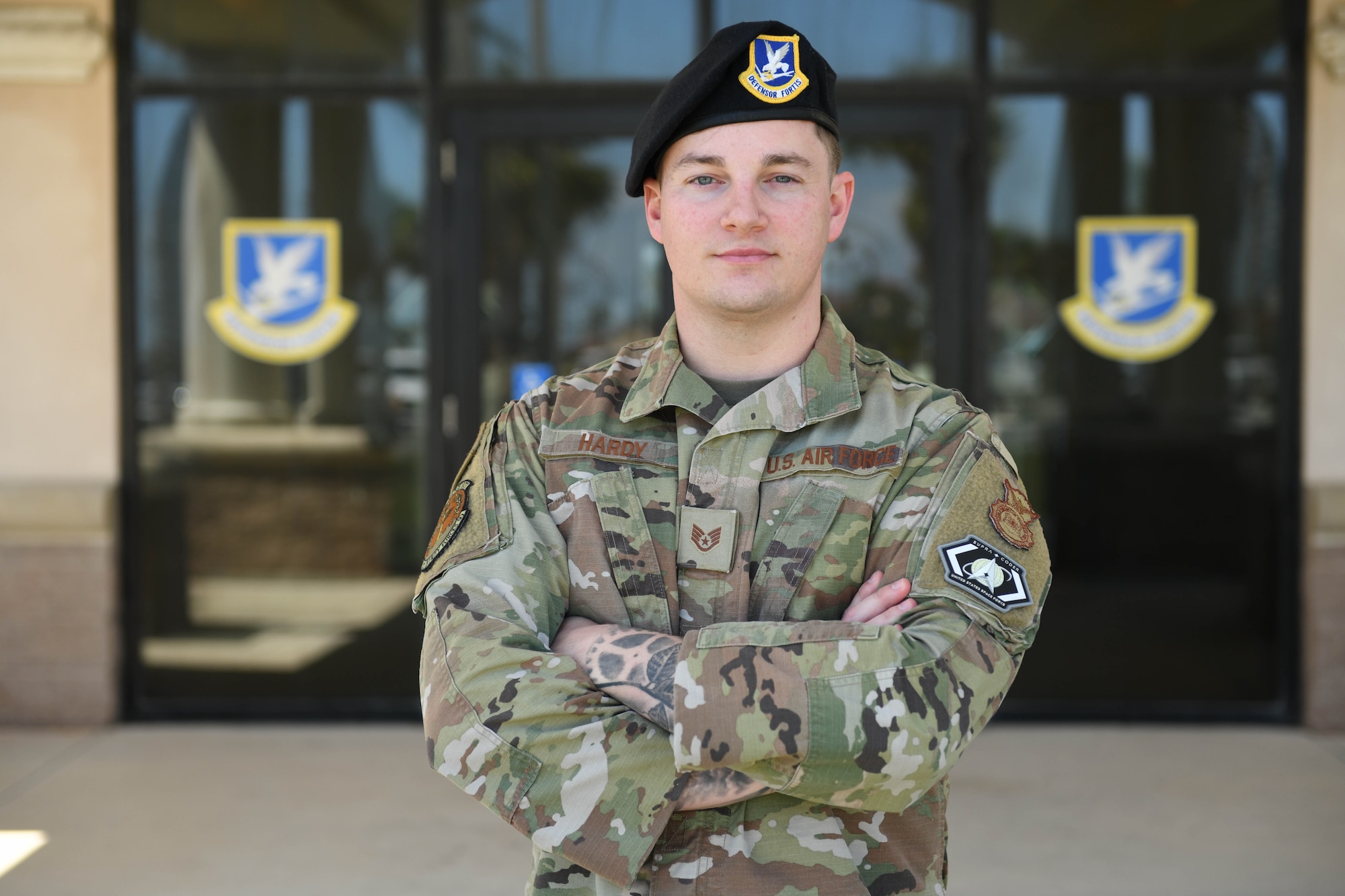 U.S. Air Force Staff Sgt. Brian Hardy, 45th Security Forces Squadron supra coder, stands outside the 45th SFS building at Patrick Space Force Base, Fla., April 25, 2022. Supra coders are enhancing the war fighter in an ever-evolving digital domain by creating innovative, cutting-edge software.