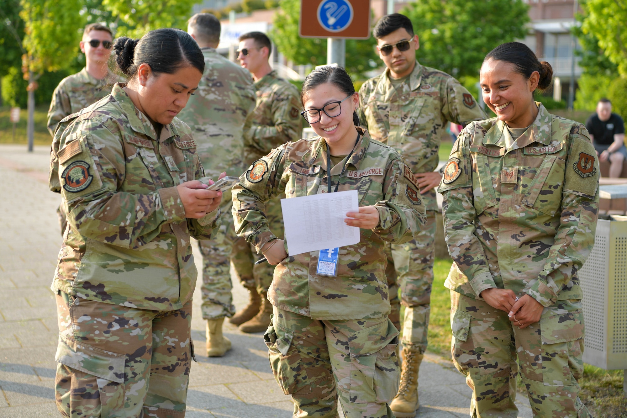 The Deployment Transition Center’s team waiting outside the passenger terminal at Ramstein Air Base, Germany, May 3, 2022.