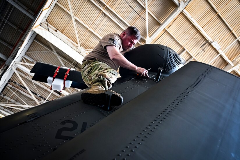 U.S. Army Sgt. John Hayes, 150th Aviation Regiment, maintainer, provides repairs to a UH-60M Blackhawk on May 5, 2022, at Joint Base McGuire-Dix-Lakehurst, N.J. 
The Black Hawk offers pilots seats that are protected with heavy armor, and an armored fuselage capable of withstanding hits from guns with up to 23mm shells. It can also operate safely in the majority of severe weather conditions due to its wide array of advanced avionics.