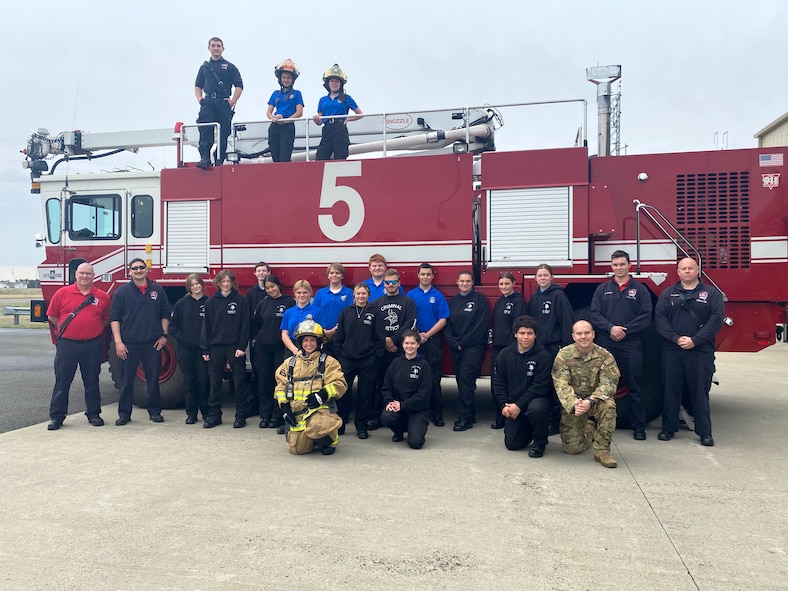 Students from Smith Vocational and Agricultural High School tour the 104th Fighting Wing May 6, 2022, at Barnes Air National Guard Base, Massachusetts.   The students visited the Fire Department, Security Forces Squadron, and the Logistics Readiness Squadron.  The 104FW public affairs team has an annual base tour program April - October open to community youth groups and local employers to strengthen partnerships.  (U.S Air National Guard Photos by Master Sgt. Lindsey S. Watson)