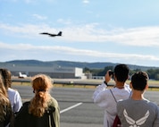 Students in the Torrington High School Air Force JROTC program attend a base tour Oct. 8, 2021, at Barnes Air National Guard Base, Massachusetts. Base tours give members of the community a behind-the-scenes look at what 104th Fighter Wing Airmen do to ensure air superiority. (U.S. Air National Guard photo by Randy Burlingame)